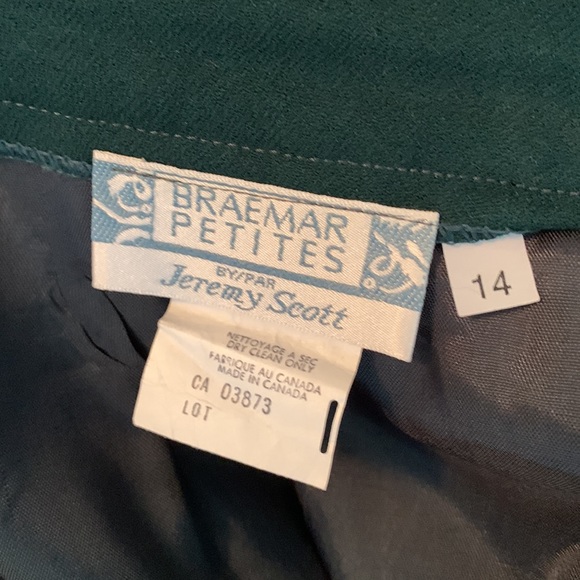 BRAEMAR PETITES by Jeremy Scott 100% wool dark green lined skirt - Picture 7 of 12